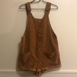 Brown corduroy overall shorts